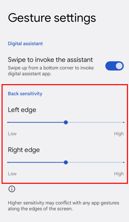 Use the Left edge and Right edge sliders to adjust the sensitivity
